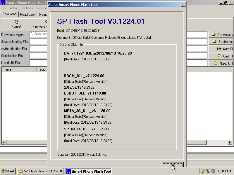 "SPFlashTool about dialog"